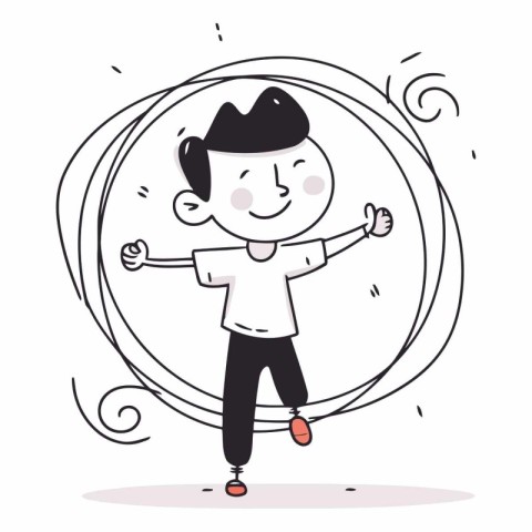 Vector illustration of a boy dancing in a circle. Cartoon style.