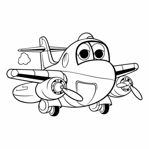 Vector illustration of a cartoon airplane. Coloring book for chi