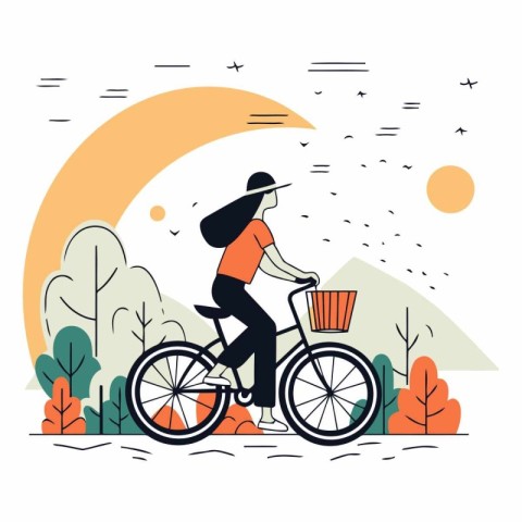 Bicyclist in the park. Flat style vector illustration.