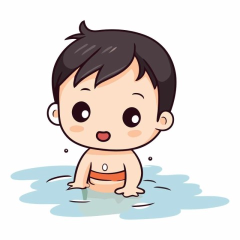 Cute Baby Boy Swimming in the Water Cartoon Vector Illustration