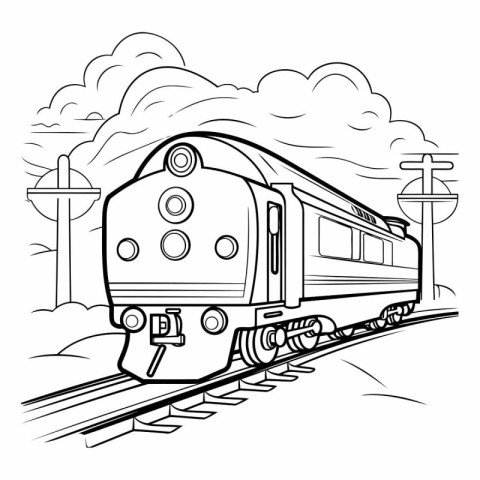 Train on the railway. Monochrome vector illustration for your de