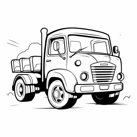 Vector illustration of a Pickup truck. Black and white line art.