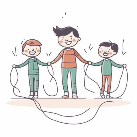 Illustration of a group of children jumping rope together. Vecto