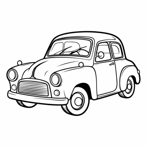 Retro car isolated on white background. Hand drawn vector illust