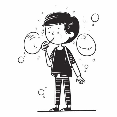 Boy blowing soap bubbles of a boy blowing soap bubbles.