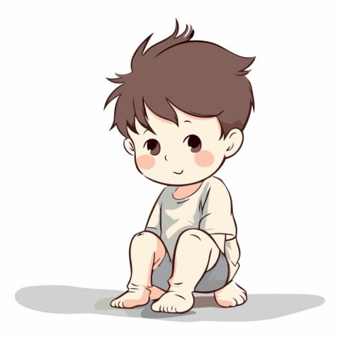 Cute little boy sitting on the floor. Vector cartoon illustratio