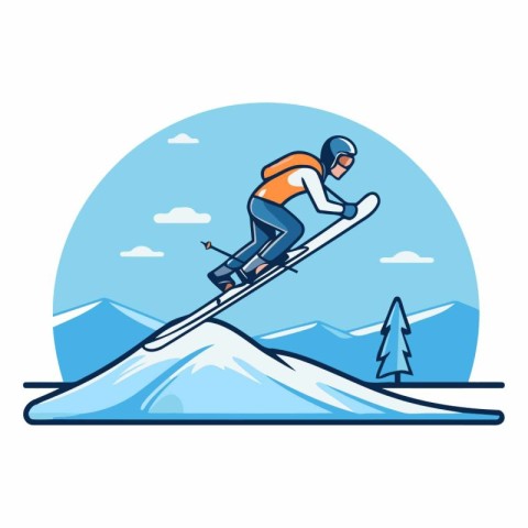 Snowboarder jumping in mountains. Winter sport.