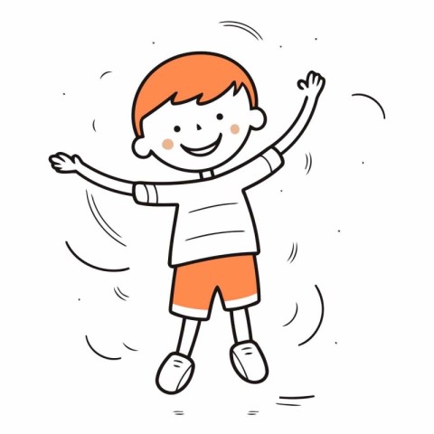 Cute cartoon boy jumping in the air. Vector hand drawn illustrat