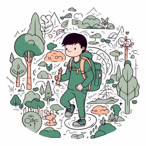 Vector illustration of a boy with a backpack and a bottle of wat