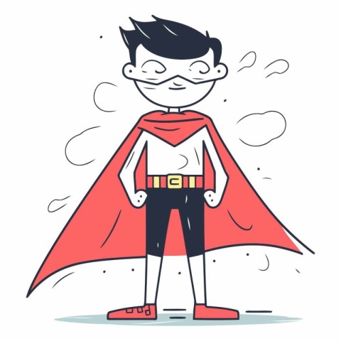 Superhero boy in doodle cartoon style.