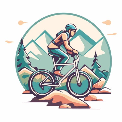 Mountain biker riding on the road in the mountains.