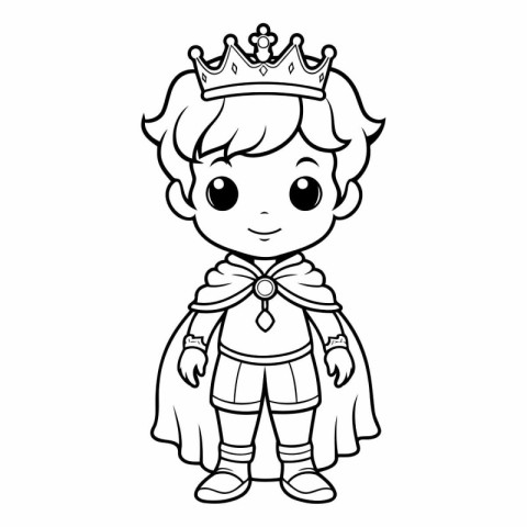 Cute little prince. Black and white vector illustration for colo