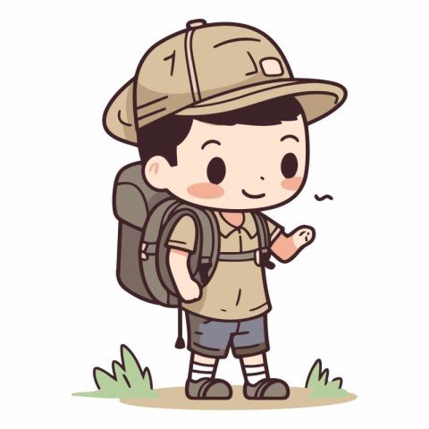 Boy scout with backpack of a boy scout character.