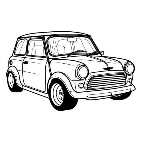 Retro car isolated on white background in sketch style.