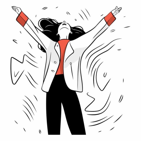 Vector illustration of a dancing woman with hands up in the air.