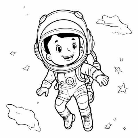 Coloring Page Outline Of a Kid Astronaut Vector Illustration