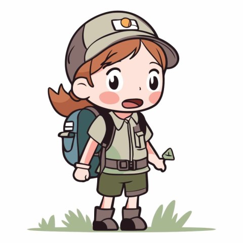 Illustration of a Girl Hiking with a Backpack and a Map