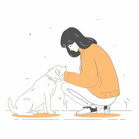 Vector illustration of a girl with a dog on a white background.