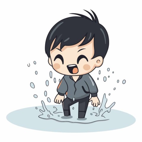 boy crying and splashing in the puddle.