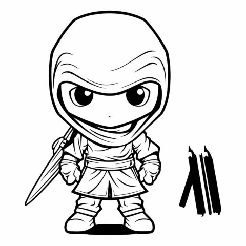 Cartoon knight and pencils on white background.