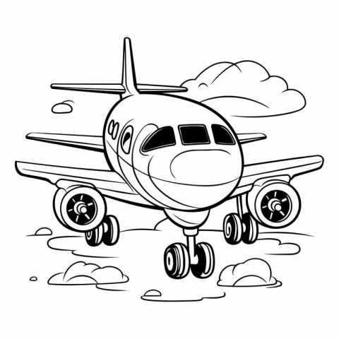 Airplane on the background of clouds for coloring book.