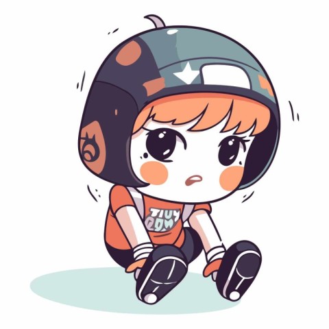 Illustration of a Cute Little Boy in a Helmet Sitting Down