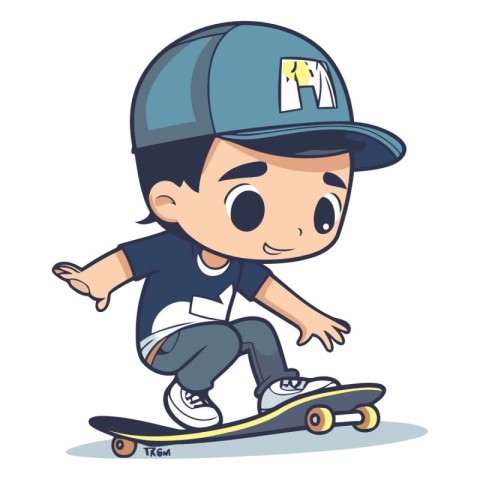 Boy Skateboarder Cartoon Mascot Character Vector Illustration