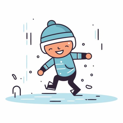 Cute little boy skating on ice. winter sport vector illustration