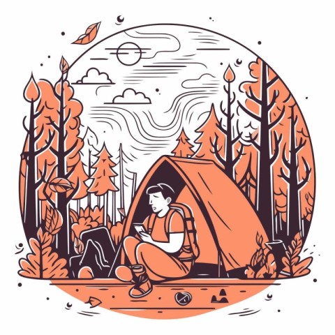 Camping in the forest in a linear style.