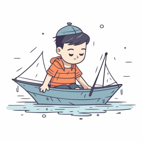 Boy in a boat in doodle style.