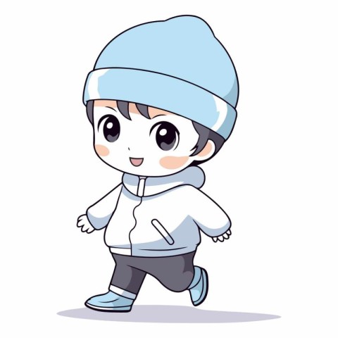 Cute boy wearing winter clothes. Cartoon style.