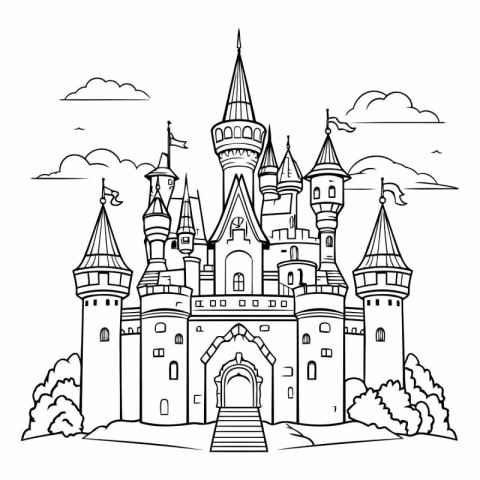 Castle icon. Fairytale castle in cartoon style