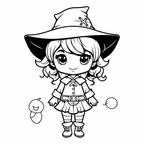 Coloring book for children: Cute girl in costume of witch