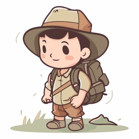 Boy scout cartoon vector illustration. Cute little boy in safari