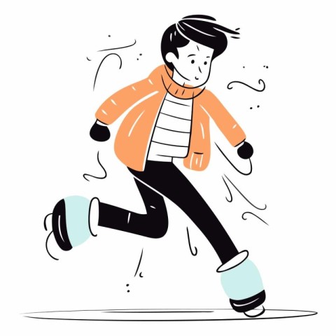 Vector illustration of a boy skating on ice. Flat style design.