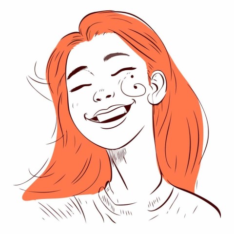 Smiling young woman with red hair. Vector hand drawn illustratio