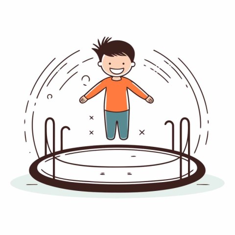 Boy jumping on a trampoline in cartoon style.