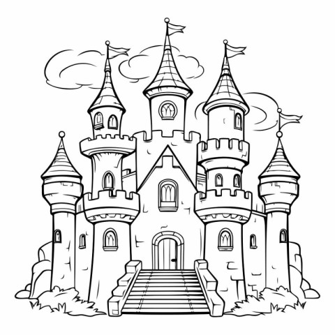 Cartoon castle on a white background for coloring book