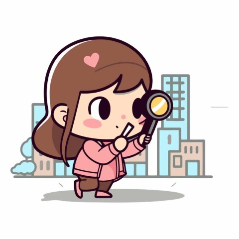 Girl looking through magnifying glass cartoon character vector i