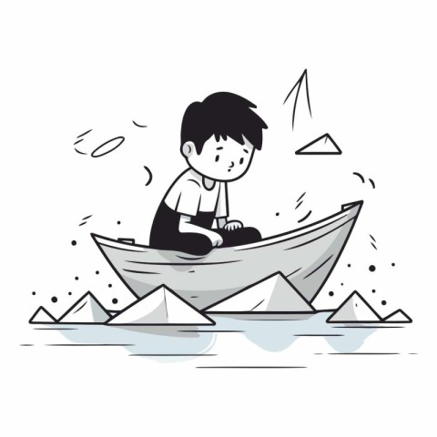 Boy playing in a boat of a boy playing in a boat.