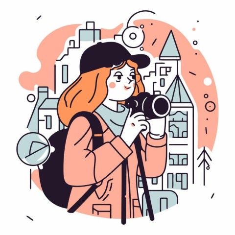 Vector illustration of a girl with a camera on the background of