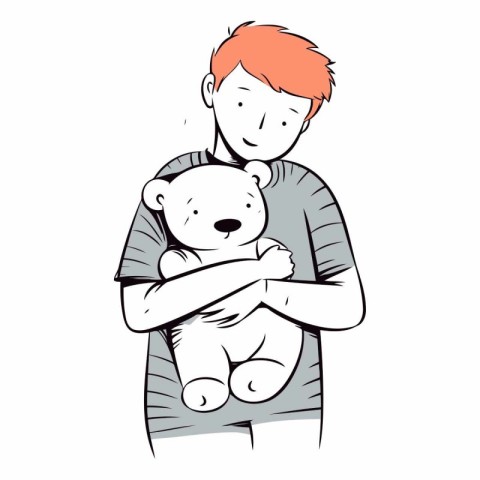 A boy holds a teddy bear in his arms.