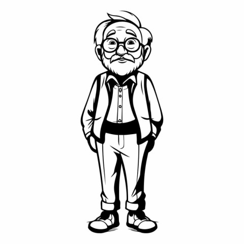 Vector illustration of an old man in glasses and with a beard.