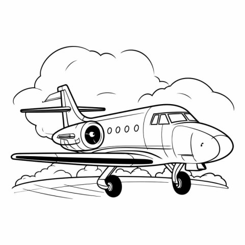 Airplane in the clouds. Cartoon vector illustration isolated on