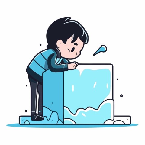 Illustration of a boy freezing on ice cube.