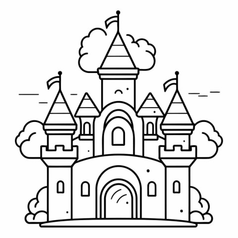 Cartoon castle. Fairy tale castle. Outline vector illustration.