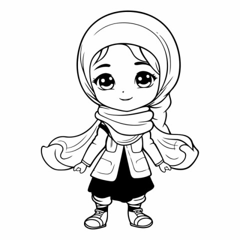 cute muslim girl in traditional costume - vector illustration fo