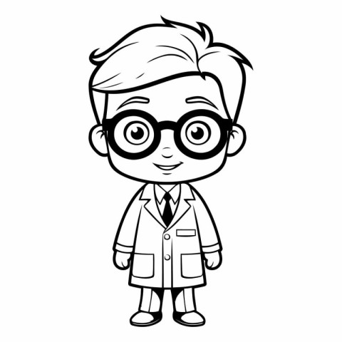 Vector illustration of Cartoon boy in lab coat and eyeglasses.