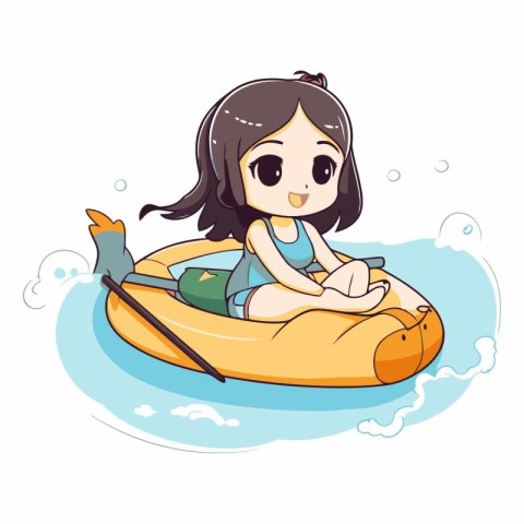 Cute little girl on an inflatable boat.