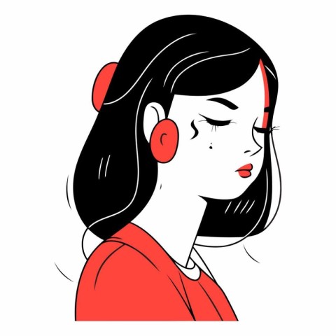 Vector illustration of a girl with closed eyes on a white backgr